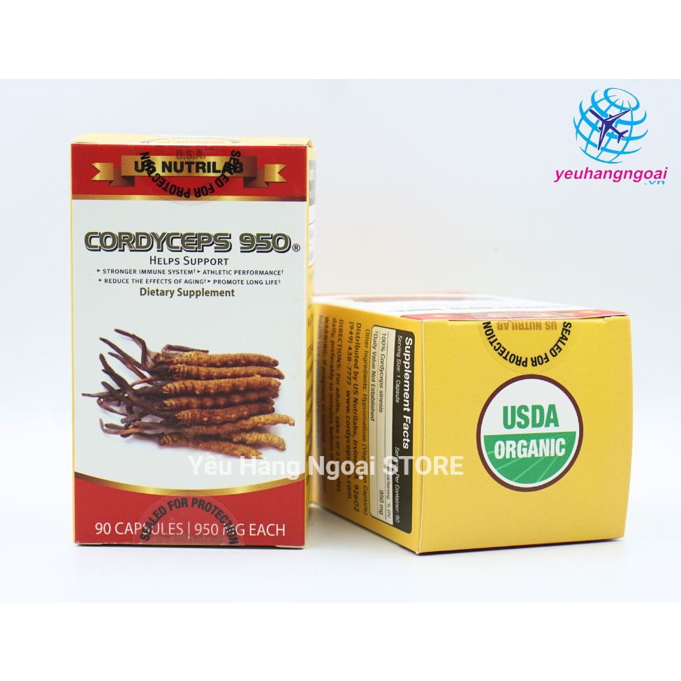 Đông trùng hạ thảo Cordyceps 950mg của Mỹ hộp 90 viên.