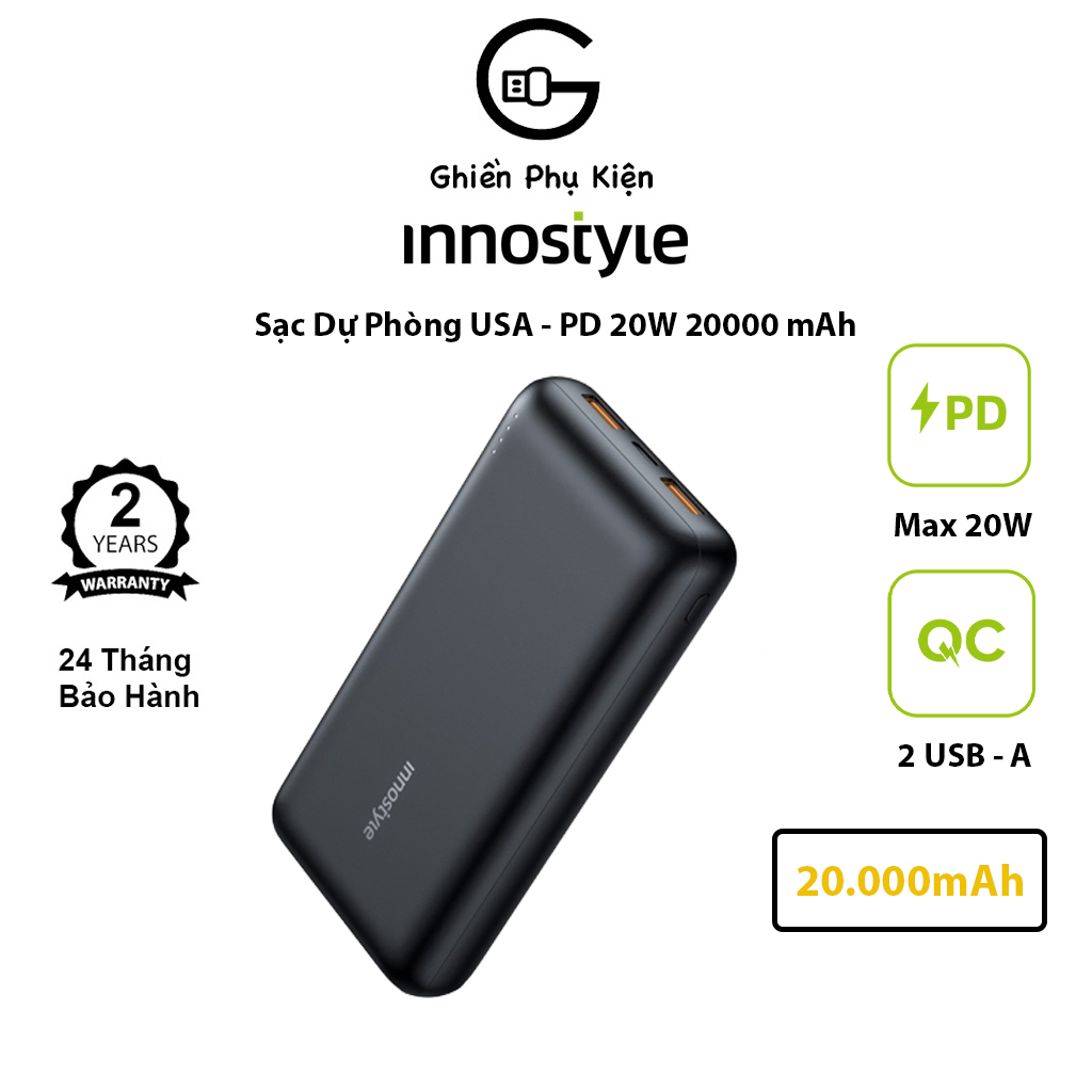 Sạc Dự Phòng Innostyle USA Powermax PD 20W 20000 MAH 1C2A OUTPUT - IP20KP