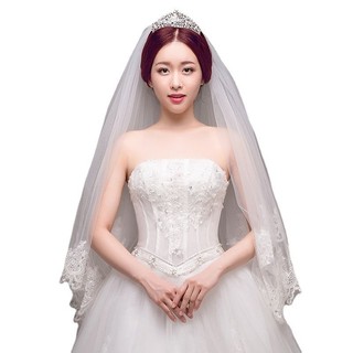 Mạng che mặt cốp dâu đính ren, phụ kiện cưới