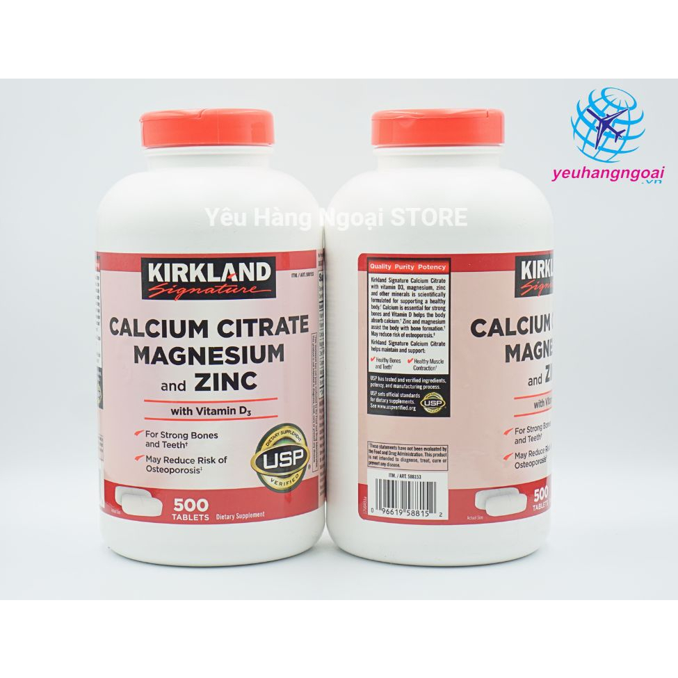 Canxi, Magie, Zinc and Vitamin D3 500 viên của Kirkland Mỹ.