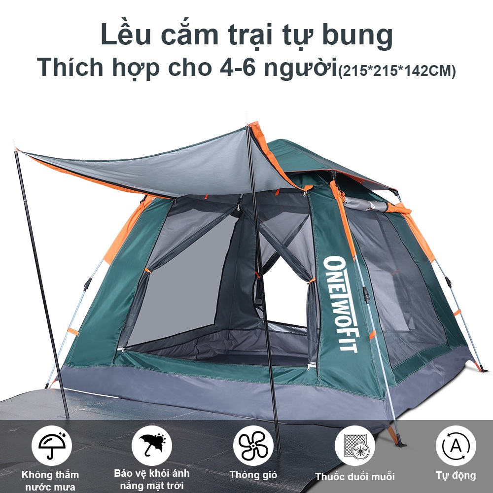 ZIYOUHIKE Lều cắm trại tránh nắng tránh mưa vải sợi Polyester, 2 cửa ra vào và 2 cửa sổ, cho hoạt động dã ngoại