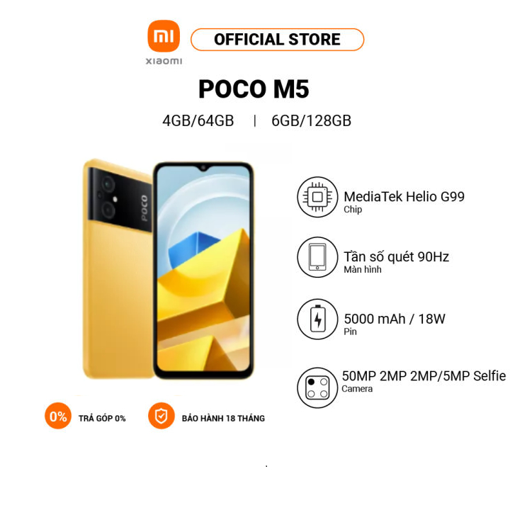 Điện thoại Xiaomi POCO M5 4GB+64GB/6GB+128GB | Pin 5000mAh | MediaTek Helio G99