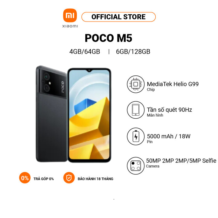 Điện thoại Xiaomi POCO M5 4GB+64GB/6GB+128GB | Pin 5000mAh | MediaTek Helio G99