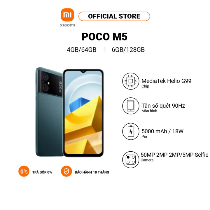 Điện thoại Xiaomi POCO M5 4GB+64GB/6GB+128GB | Pin 5000mAh | MediaTek Helio G99