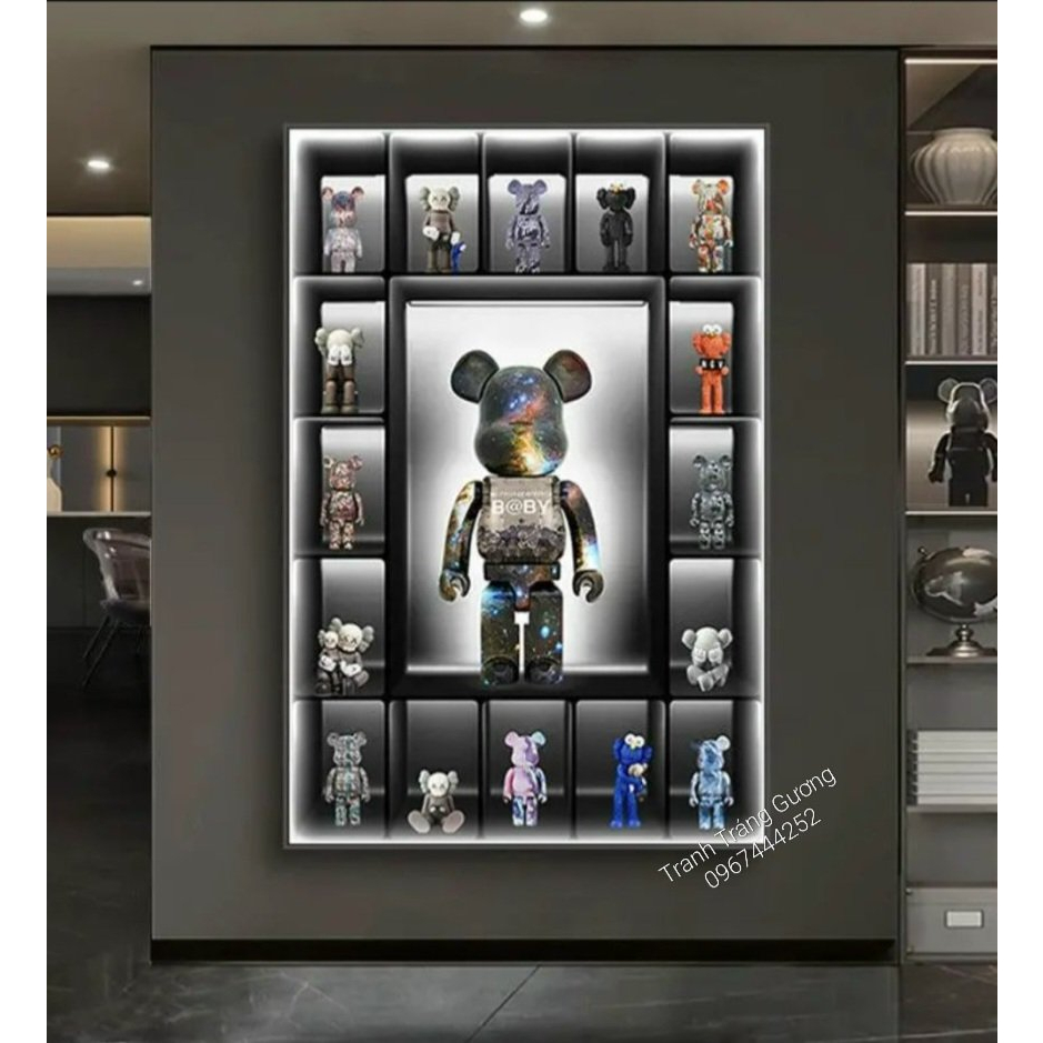 Tranh treo tường tráng gương Gấu Kaws BEARBRICK,Trang Trí, Decor, Phòng Làm Việc,Phòng khách,Phòng ngủ, Quà Tặng6