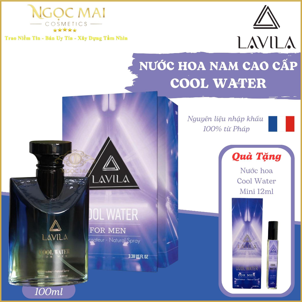 nước hoa nam Cool Water LAVILA cao cấp mùi hương chuẩn Pháp lưu hương từ 8 đến 12 tiếng 100ml tặng nước hoa mini 12ml