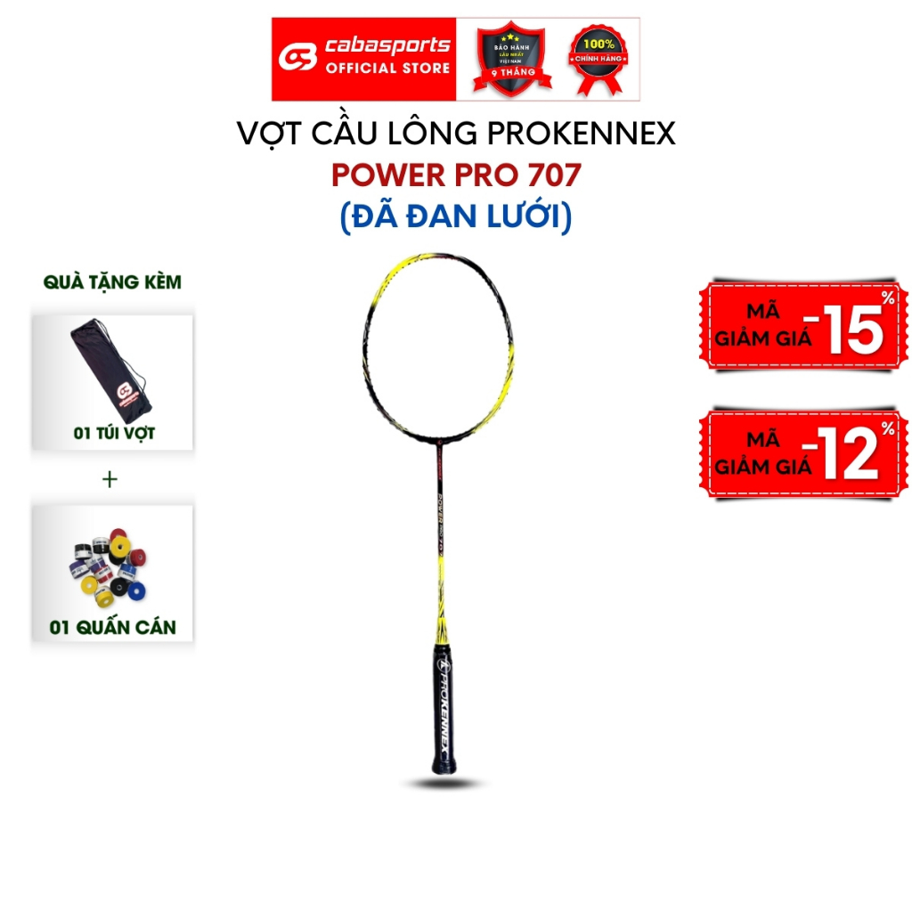 Vợt cầu lông đã đan lưới trợ lực ProKennex Power Pro 707 chính hãng chuyên công carbon chất lượng Bảo hành 9 tháng