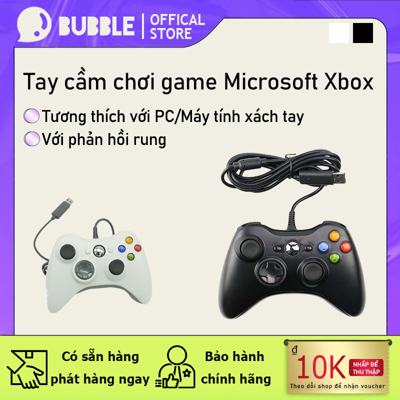 Tay cầm Chơi Game Microsoft Xbox 360 Full box Có Rung - Tay Cầm Có Dây Dùng Cho PC, Laptop chơi full skil