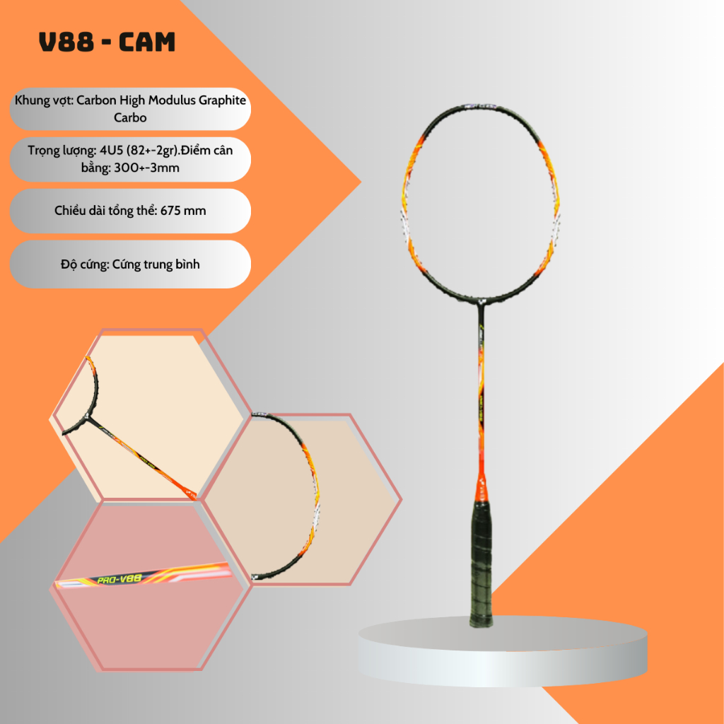 Vợt Cầu Lông VNB V88 Cam Chính Hãng (BAO GỒM ĐAN CƯỚC YONEX)