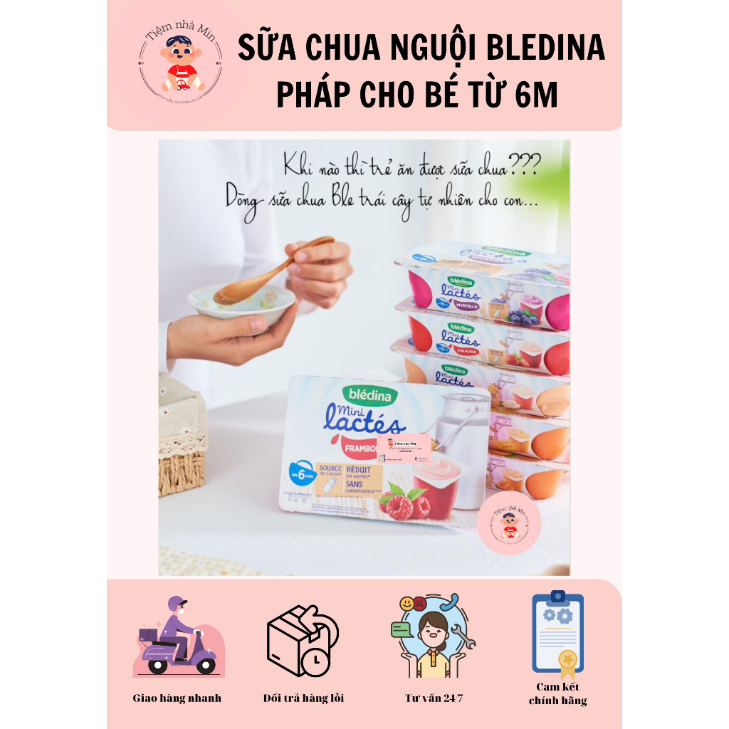 Sữa chua nguội Bledina Pháp cho bé ăn dặm từ 6 tháng tuổi vỉ 6 hộp date mới