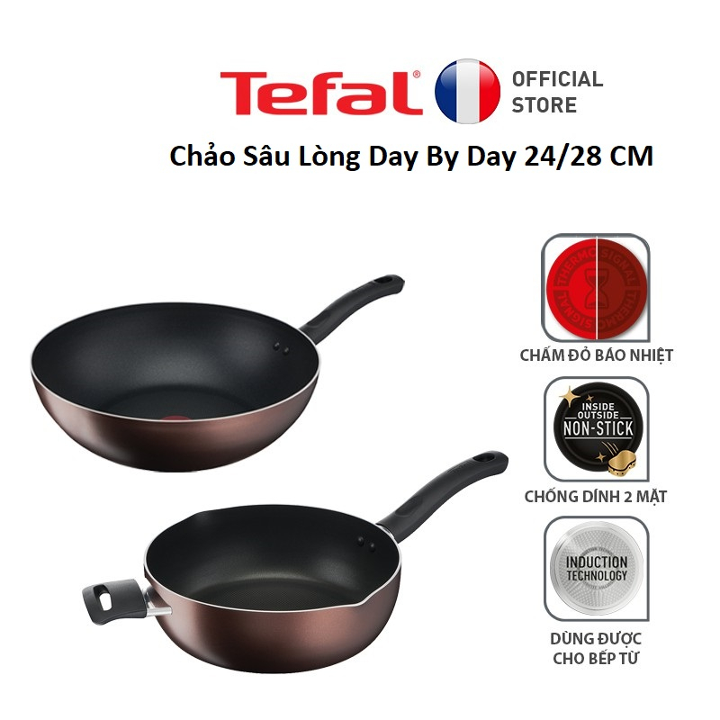 Chảo Xào/Chiên Sâu Lòng Tefal  Day By Day 24/28 Cm - Sản Xuất Việt Nam - Chính Hãng BH 24 Tháng