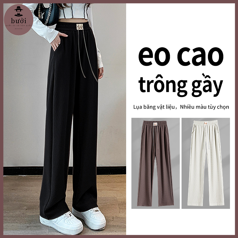 Quần nữ dài Quần Ống Rộng cạp cao bigsize , mịn màng quần ống đứng 2023 mới Xiaozhainv màu trơn Hàn Quốc