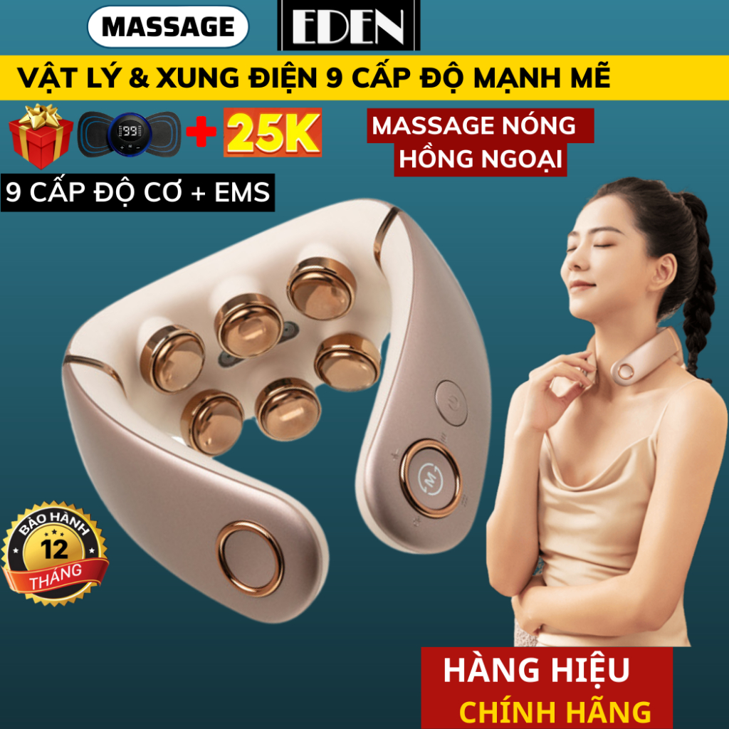 Máy Massage Cổ Vai Gáy Cơ Vật Lý Kết Hợp Xung Điện 9 Cấp Độ Rung Mạnh Mẽ, 6 Đầu Hồng Ngoại Nén Nóng