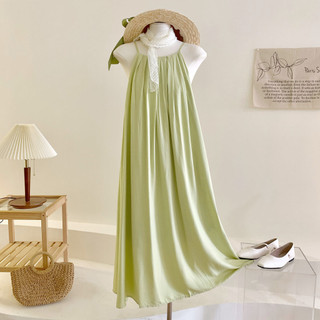 Đầm maxi 2 dây cổ xếp ly nhẹ nhàng, váy 2 dây cổ yếm dáng suông chữ A dài thời trang hè du lịch đi biển 7246