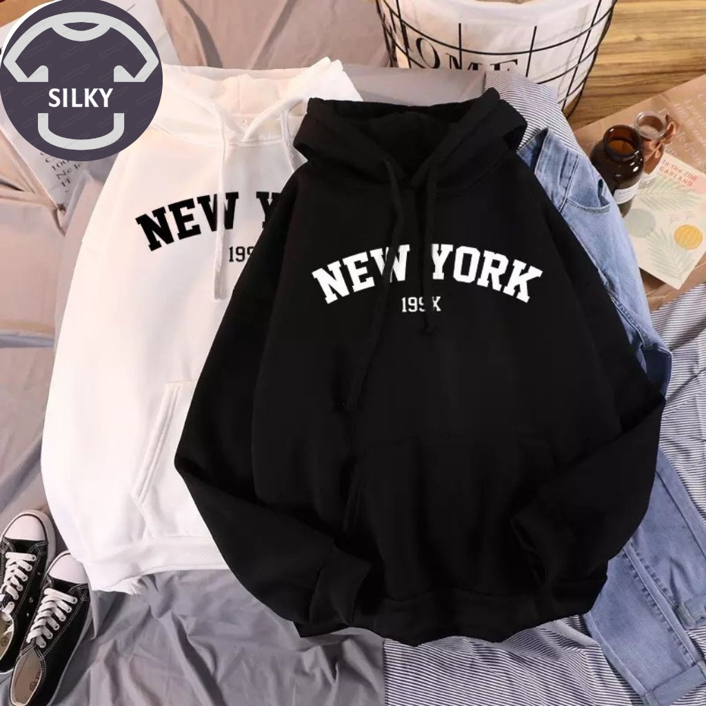 Áo Hoodie Unisex Form Rộng Dài Tay SilKy In New York 199x Nam Nữ Đều Mặc Được SLK12