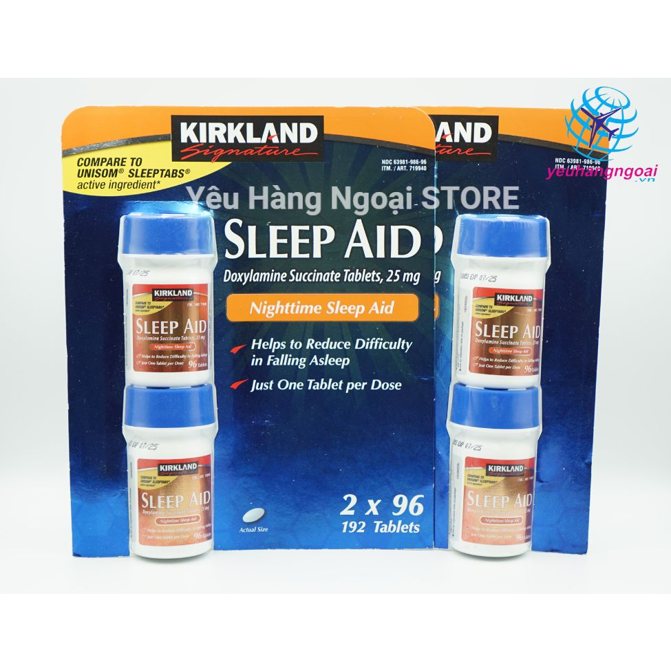 Viên uống hỗ trợ giấc ngủ Kirkland Sleep Aid 25mg 192 viên của Mỹ.