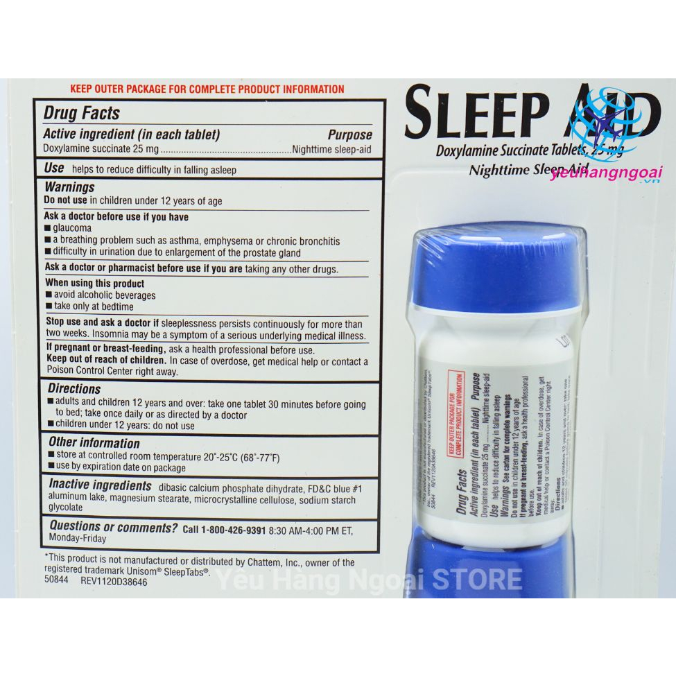 Viên uống hỗ trợ giấc ngủ Kirkland Sleep Aid 25mg 192 viên của Mỹ.
