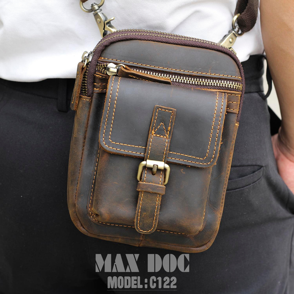 Túi đeo chéo nam mini chất liệu da bò sáp cao cấp C122 MAXDOC