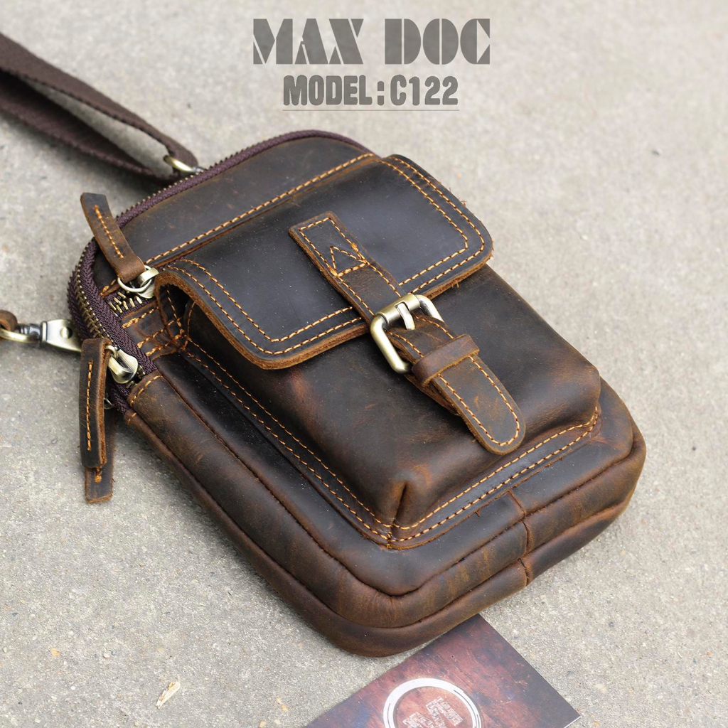 Túi đeo chéo nam mini chất liệu da bò sáp cao cấp C122 MAXDOC