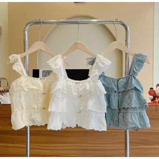 Áo ren croptop tầng phối tay cánh tiên sang trọng