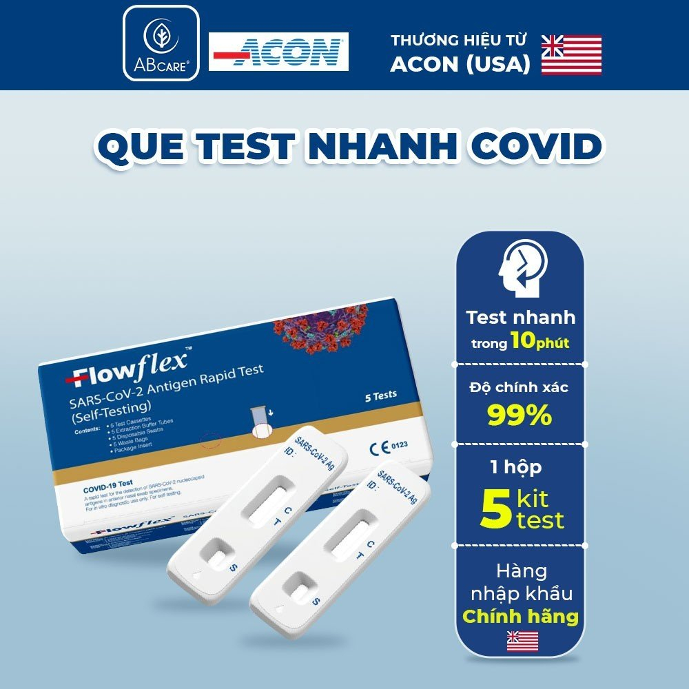 Bộ 5 Kit test covid  Acon Flowflex test nhanh tại nhà - Hàng nhập khẩu chính hãng ACON