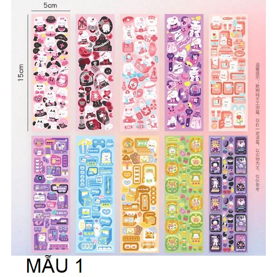 Túi 10 tờ Sticker Dễ Thương Dán Trang Trí Sổ Tay