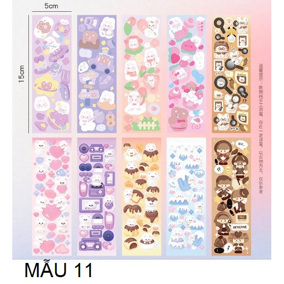 Túi 10 tờ Sticker Dễ Thương Dán Trang Trí Sổ Tay