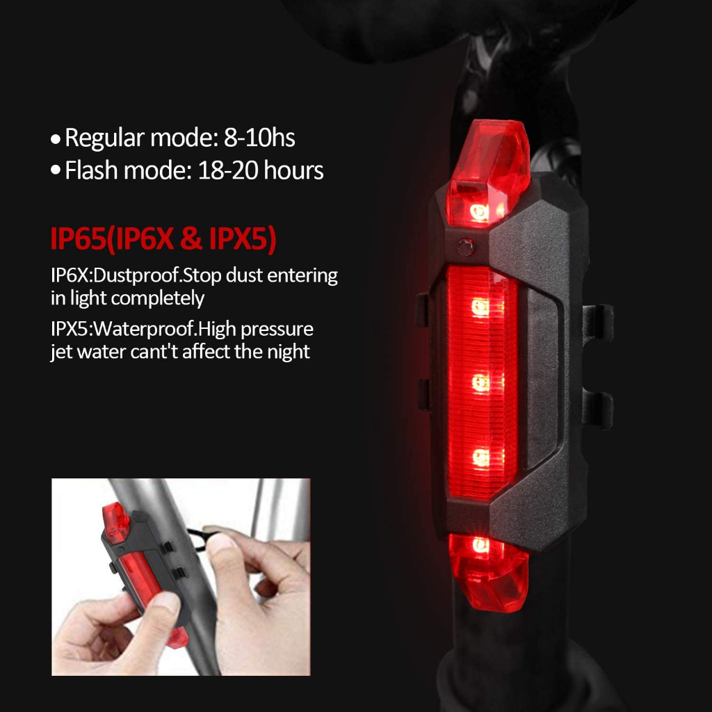 Đèn đuôi xe đạp,Đèn xe đạp hậu LED thể thao, đèn hậu xe đạp cảnh báo an toàn chống thấm nước USB leo núi siêu sáng