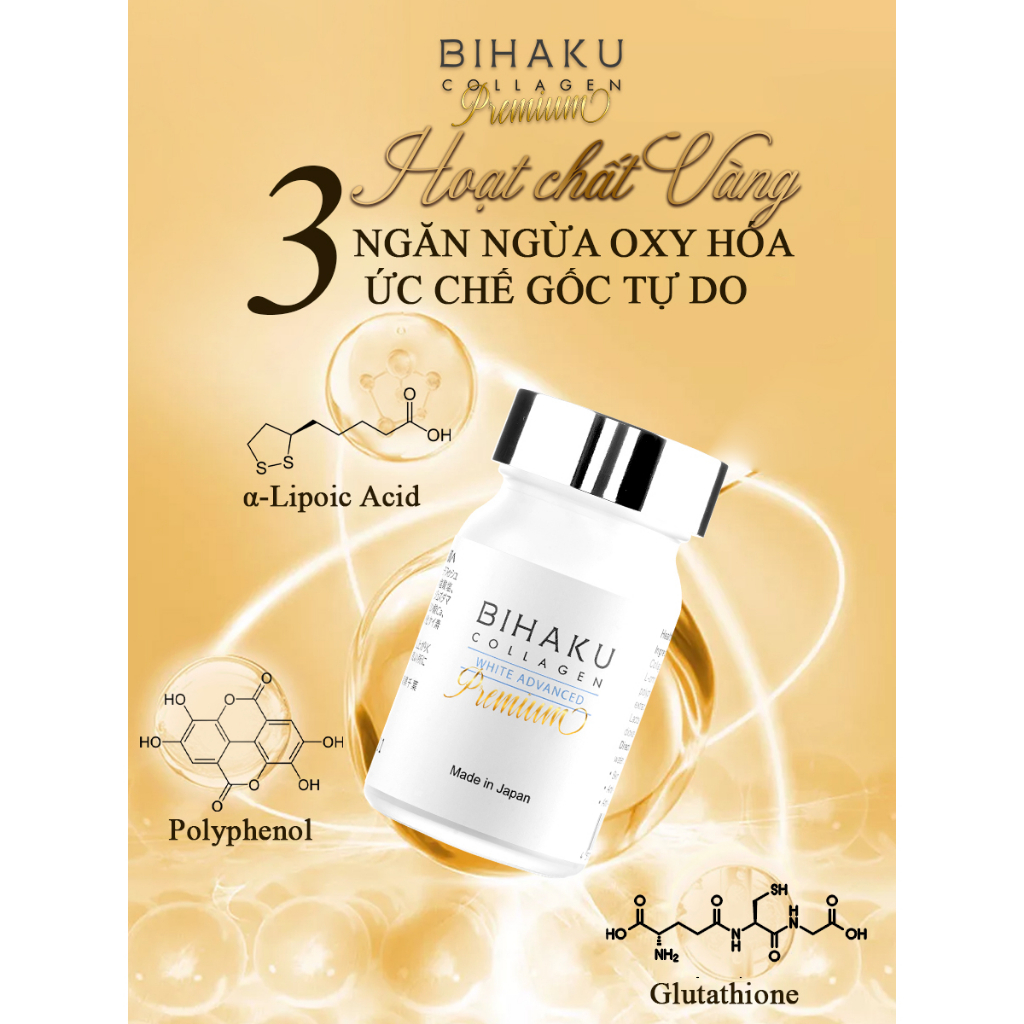 Bộ đôi dưỡng da sáng toàn diện và ngừa tia UV, lão hóa Bihaku Collagen 30v và Bihaku Sunscreen SPF50+, PA++++ 35ml