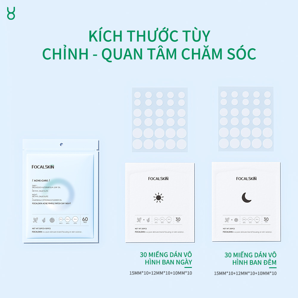 Miếng Dán Mụn BHA FOCALSKIN Siêu Mỏng 0.01cm Hút Mụn Sạch + Giảm Sưng + Che Mụn Makeup 60M Ngày Đêm | BigBuy360 - bigbuy360.vn