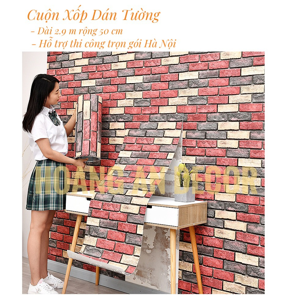 cuộn xốp dán tường, xốp dán tường dài 2,8 m rộng 50 cm mặt sau có sẵn keo tráng nhôm cách âm cách nhiệt hiệu quả