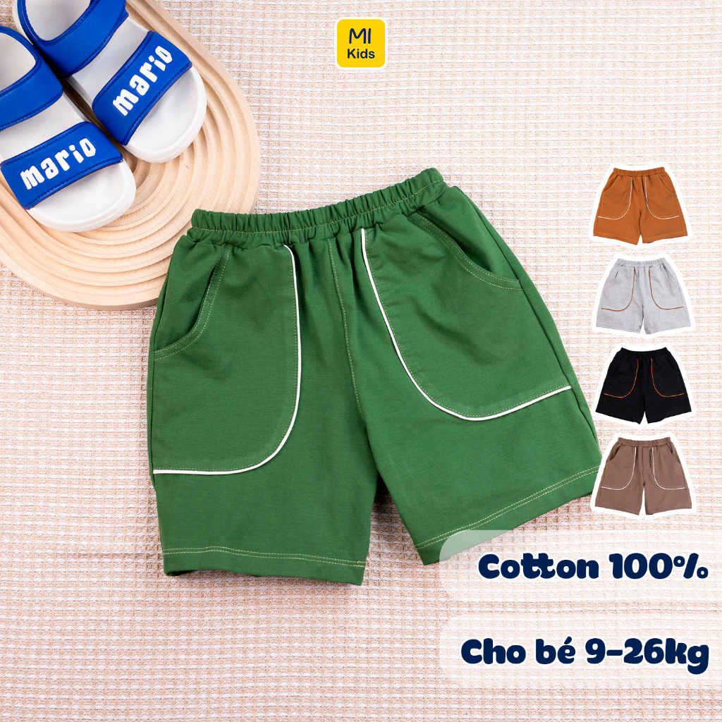 Quần Đùi Cho Bé Phối Sọc Viền Túi Thun Cotton Co Giãn mặc hè thoáng mát cho bé 9 đến 26kg - Quần Áo Trẻ Em MIKIDS