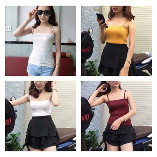 Áo 2 dây nữ vải cotton lụa trơn, áo dây thun gân sọc ngang freesize nhiều màu sỉ/lẻ