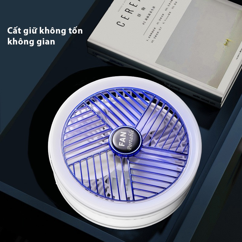 Quạt Mini Để Bàn Tích Điện Thông Minh Có Đèn Gấp Gọn 4 Chế Độ Điều Chỉnh Gió Đa Năng