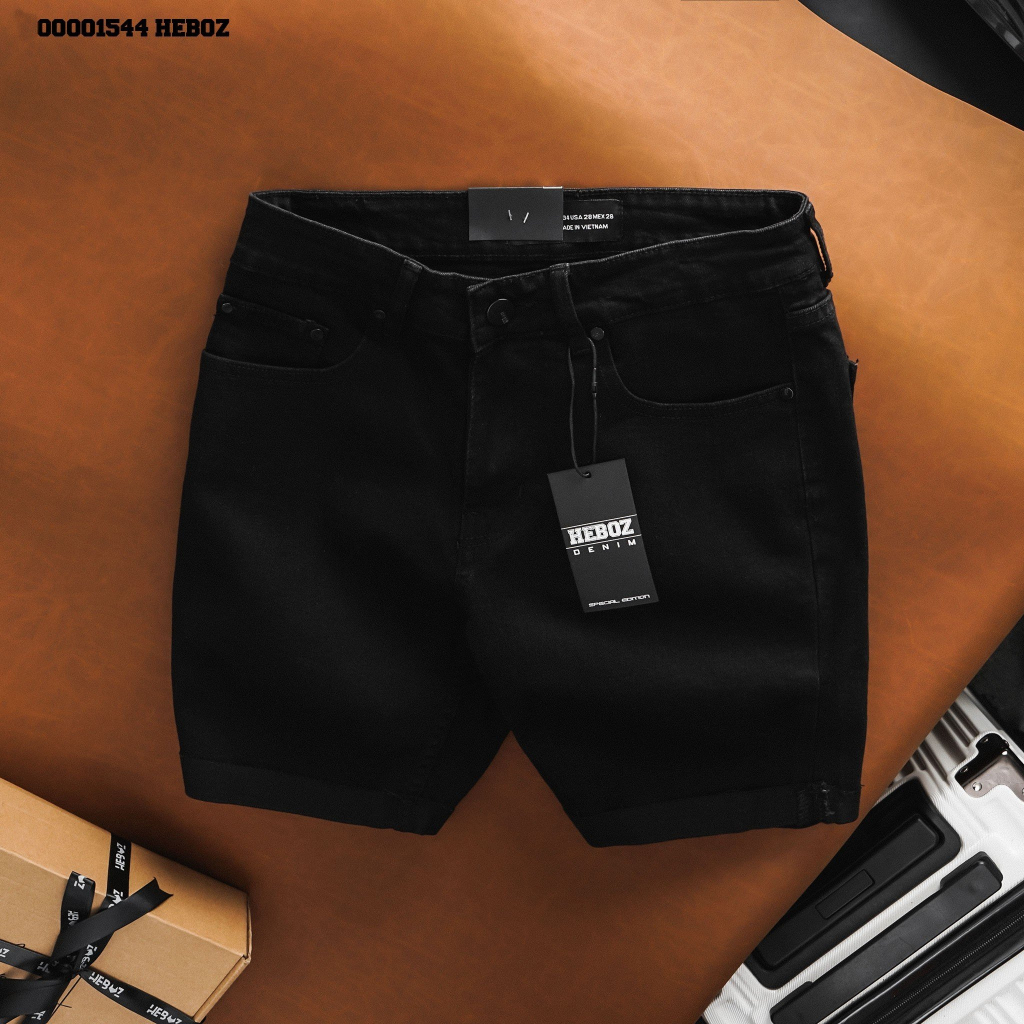 QQuần short denim gập gấu black Heboz 1M(TRƠN), chất denim cao cấp trẻ trung phong cách - 00001544