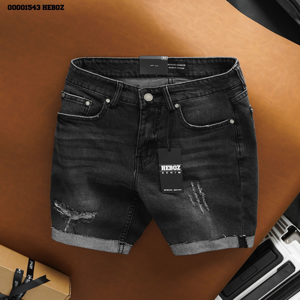 Quần short denim gập gấu hiệu ứng Heboz 6M, chất denim cao cấp trẻ trung phong cách - 00001543