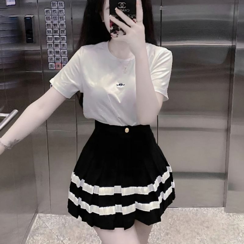 Set váy kiểu xếp li phối viền bèo siêu dễ thương ( ảnh thật trải sàn )