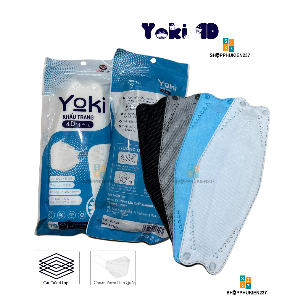 Khẩu trang 4D KF94 Yoki 4 Lớp Hàng Chính Hãng Công Ty