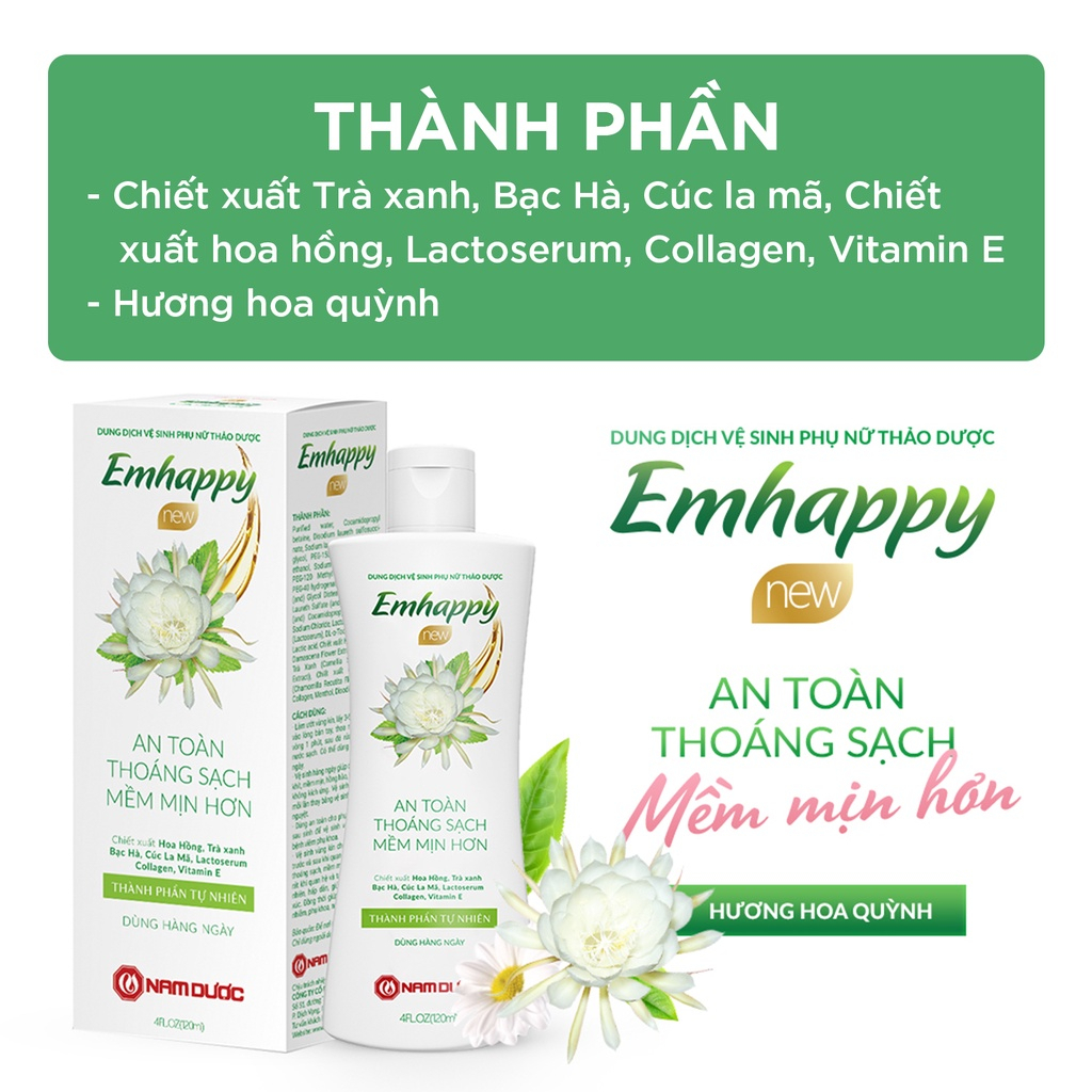Dung dịch vệ sinh phụ nữ Emhappy Nam Dược hương hoa quỳnh chai 120ml