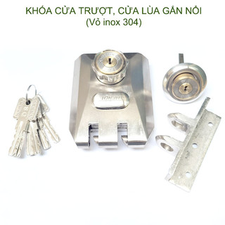 Khóa cửa trượt, cửa lùa đa năng vỏ inox 304 chắc chắn kèm 6 chìa khóa, dùng cho cửa đi, cửa cổng