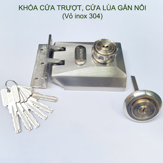 Khóa cửa trượt, cửa lùa đa năng vỏ làm bằng inox 304 chắc chắn kèm 6 chìa khóa