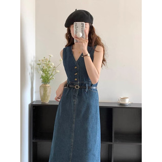 Váy Jean Liền Cổ V Tặng Kèm Đai Đủ Size (40-70kg)