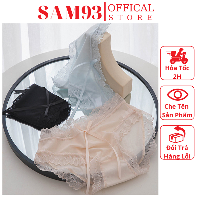 Quần Lót Ren Nữ Đính Nơ Viền Gợn Sóng Cao Cấp Mềm Mại, Gợi Cảm - Quần Chip Ren Thông Hơi SAM93 Q27