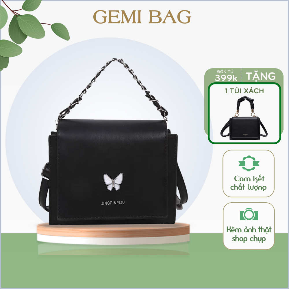Túi xách nắp gập dáng vuông phối xích trẻ trung
