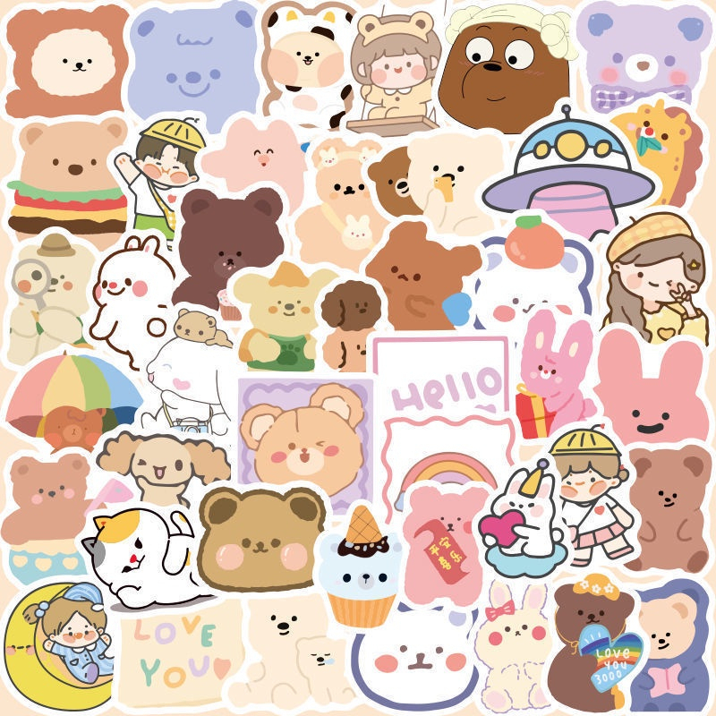 Set 8 sticker hình dán Gấu nhiều màu chống thấm nước, hình dễ thương, hình gấu cute