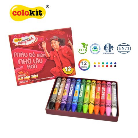 [Có Quà Tặng Kèm]Sáp màu Colokit CR-C016, giúp bé sáng tạo, phát triển trí não, đầy đủ các màu cơ bản thích hợp vẽ, tô