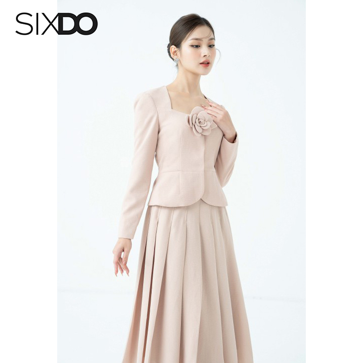 Chân váy midi xếp li thời trang SIXDO (Beige Knife pleated Midi Woven Skirt)