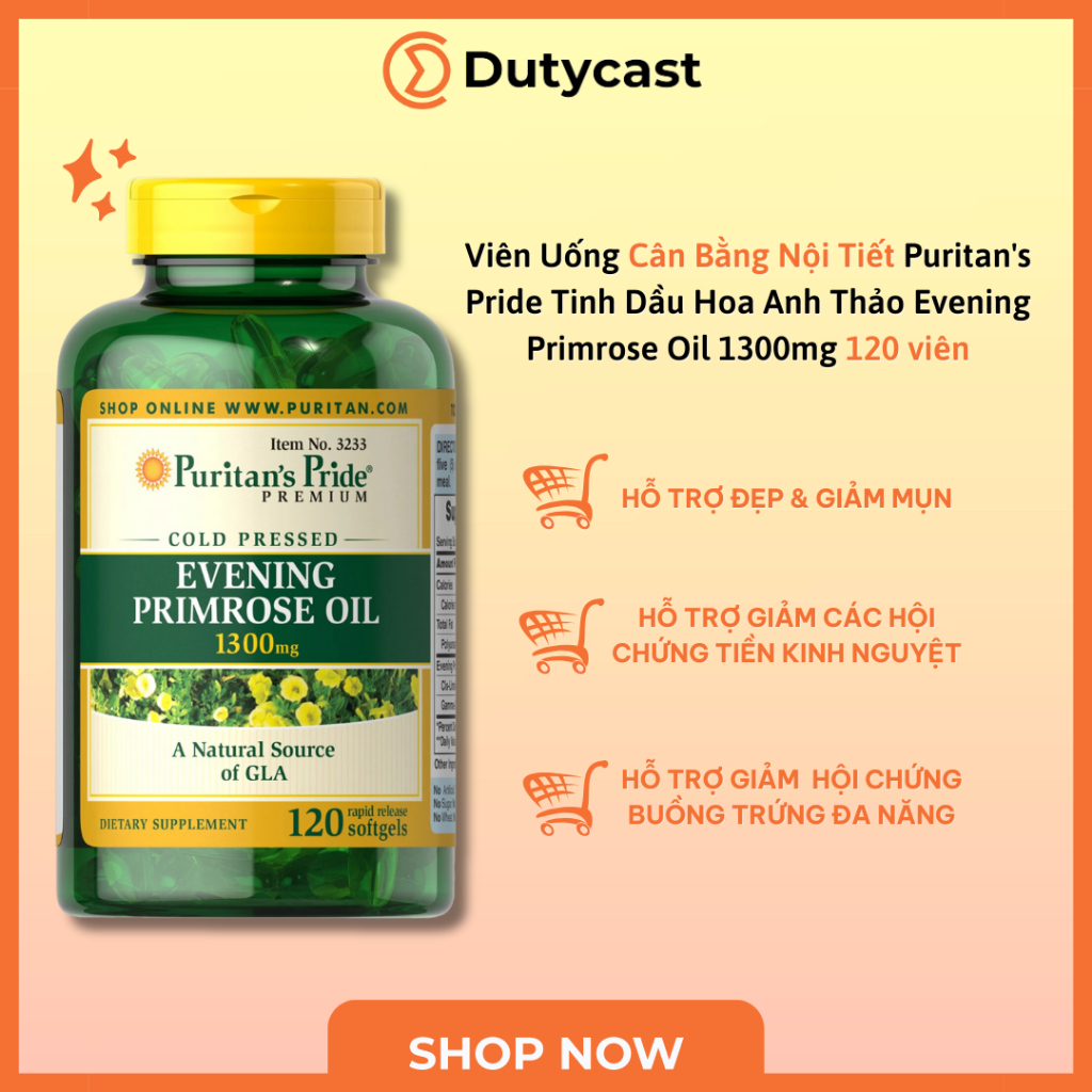 Viên Uống Cân Bằng Nội Tiết Puritan's Pride Tinh Dầu Hoa Anh Thảo Evening Primrose Oil 1300mg - 120 viên