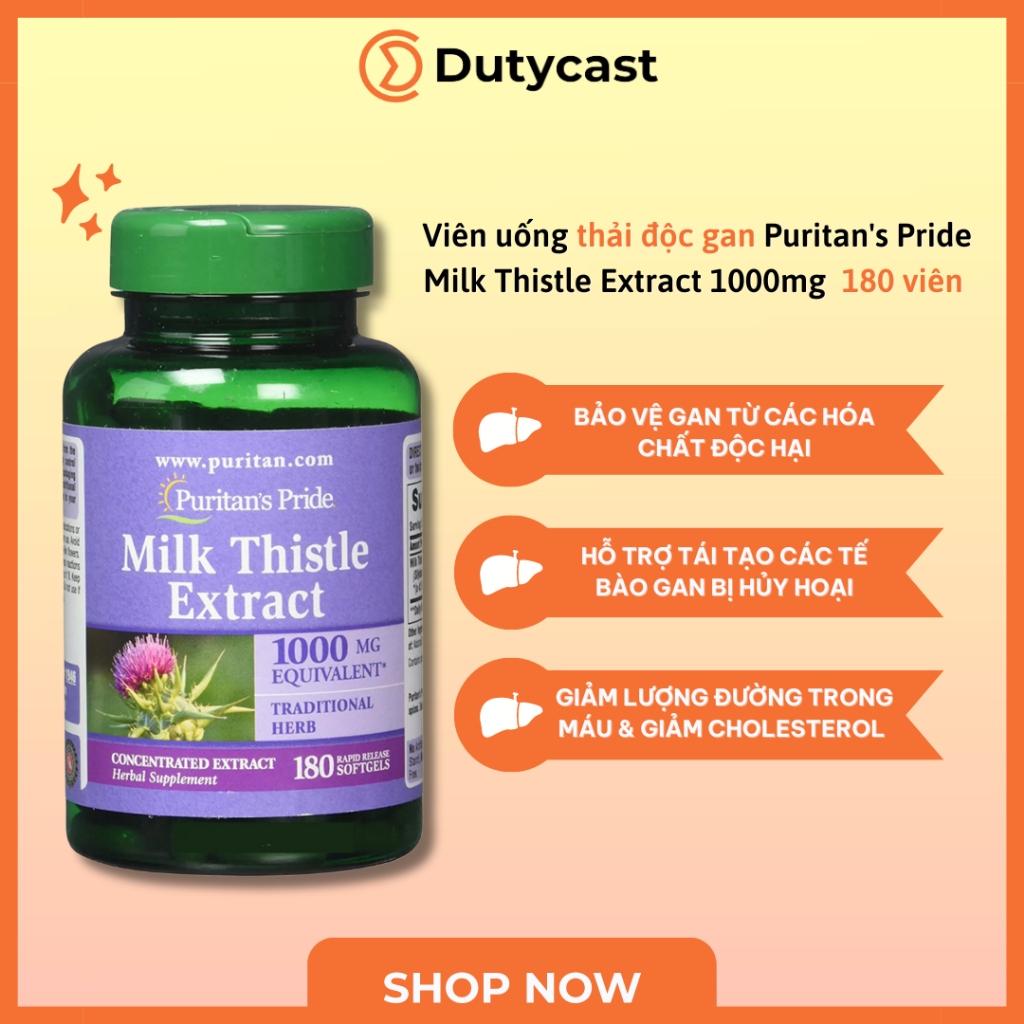 Thải độc gan, bổ gan, mát gan Puritan's Pride Milk Thistle Extract 1000mg - 180 viên