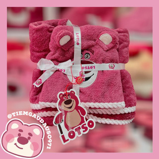 Set 2 khăn tắm và khăn mặt gấu dâu lotso lông nhung mịn kèm túi zip